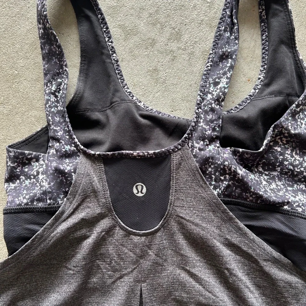 Lululemon Pritti Shirt Size 8 Gray 2 in 1 Tank Top Built In Bra Babydoll Running